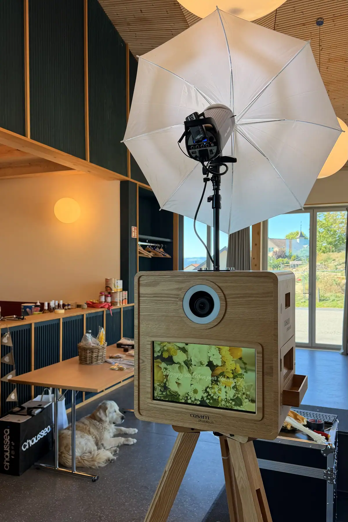 Photobooth et parapluie de studio lors d'un mariage à Châtel-St-Denis